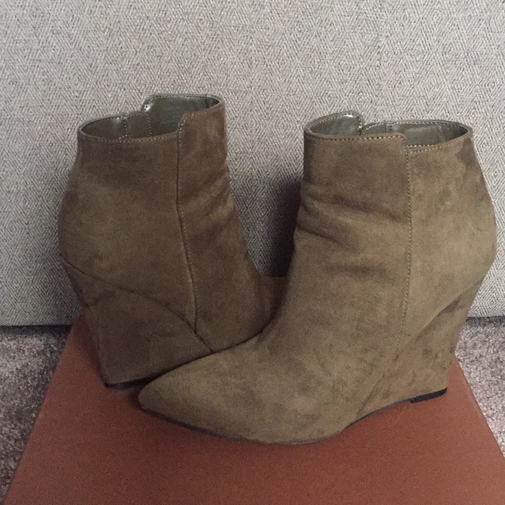 Olive Wedge Ankle Boots